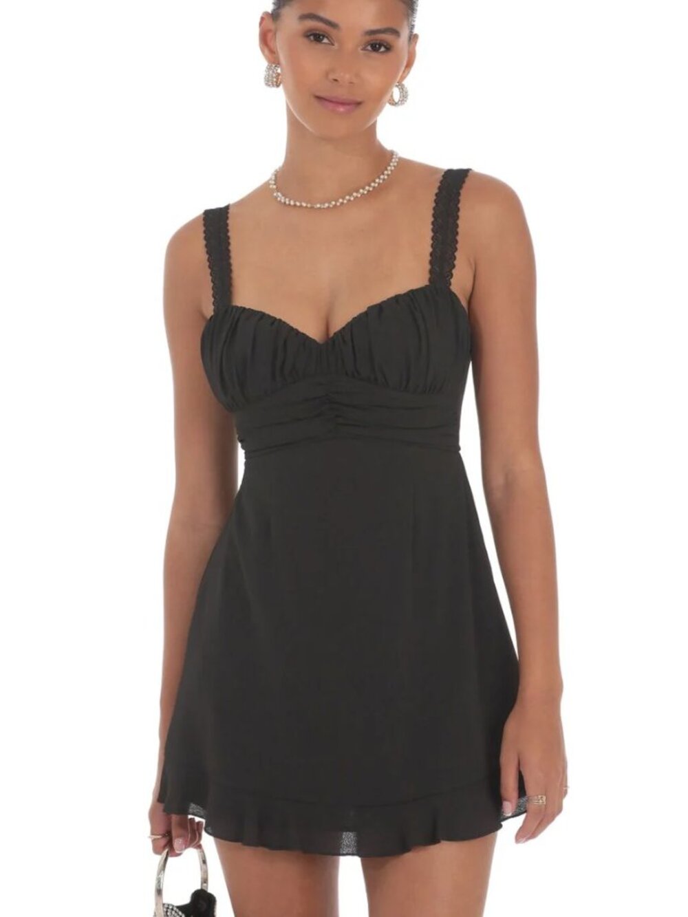 Black Lace Detail Open Back Mini Dress